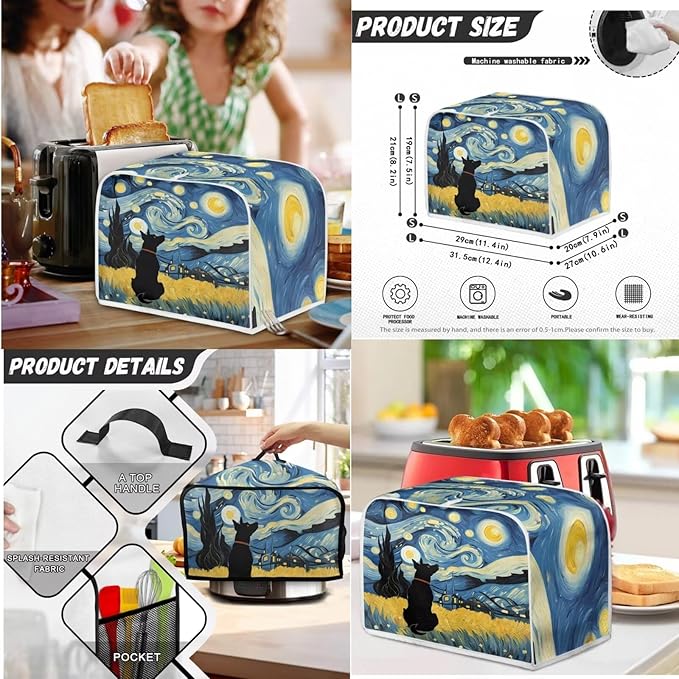 Starry Night Dog Reusable Toaster Cover Juicer Blender Cover Slow Cooker Cover Set, Crock Pot Cover Bread Machine Dust Cover Fits for Most Standard 2 Slice Toasters,Home Decoration (Blue)