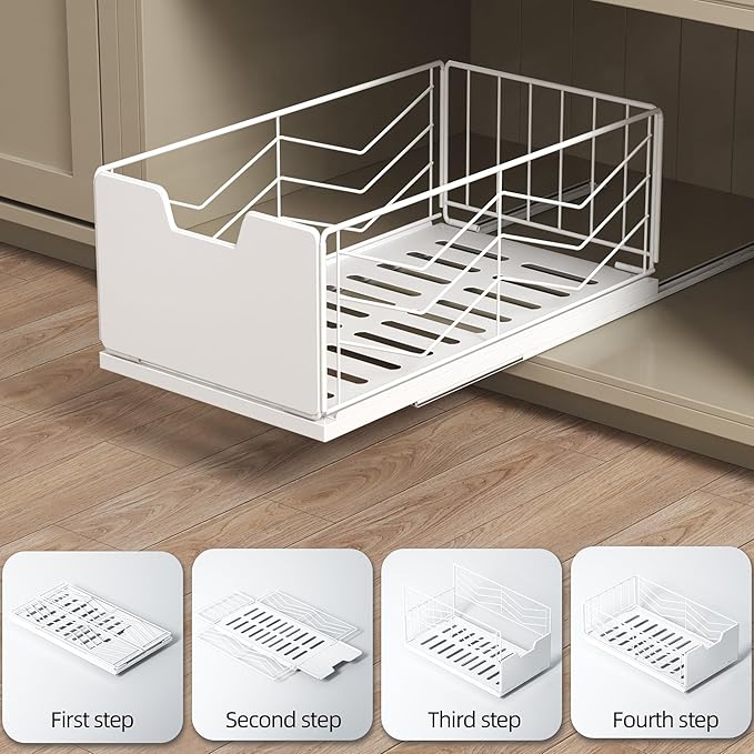 NETEL Pull Out Cabinet Organizer, 4 Pack No Drill Slide Out Drawers for Kitchen Cabinets, Metal Pantry Pull Out Shelves, Kitchen Cabinet Organizer, Pull Out Home Organizers, 11.8"W X 20.86"D X 6.9"H