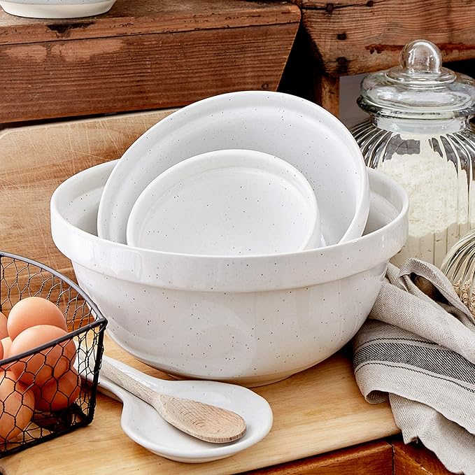 Casafina Large Ceramic Mixing Bowl - 6.6Qt | Fattoria Collection - White | Stoneware | Food Safe Glazing | Microwave & Dishwasher Safe | Restaurant Quality for Bread Making