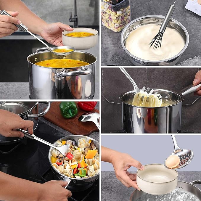Stainless Steel Cooking Utensils Set, LIANYU 31-Piece Metal Kitchen Tools with Holder, Heat Resistant Kitchen Utensil for Cooking, Non-toxic Kitchenware Include Skimmer Turner Spatula, Dishwasher Safe