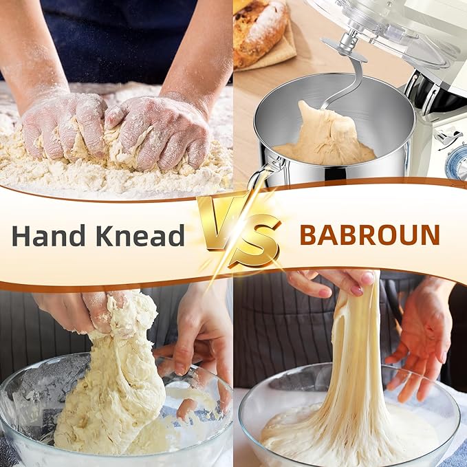 Dough Mixer 8.45 QT Electric Mixer - 660W 6 Speed Large Capacity Kitchen Stand Mixer with Whisk Dough Hook Mixing Beater Household Food Mixer for Baking Cakes Cookie Bread Salad(White)