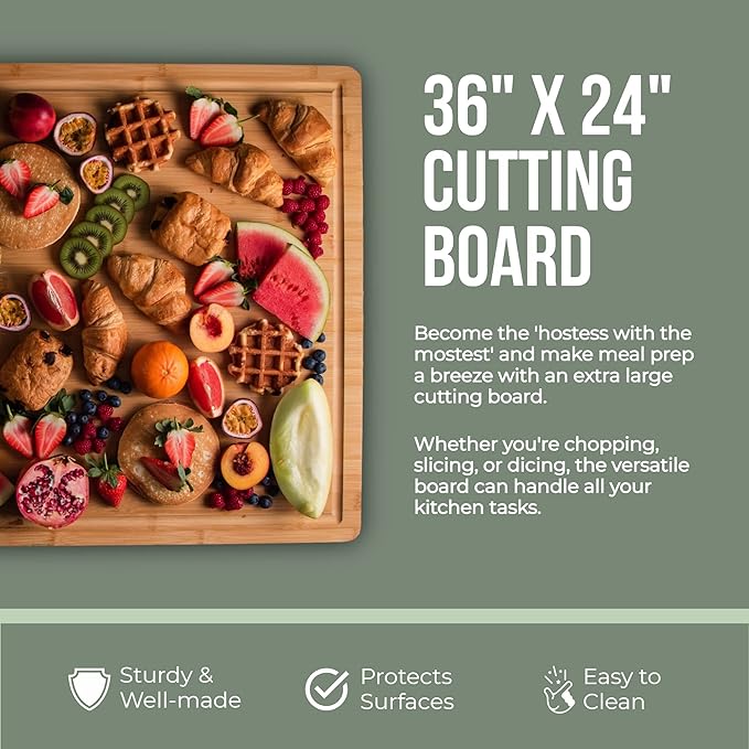 Gigantic Extra Large Cutting Board for Kitchens 36 X 24 - Heavy Duty Bamboo Chopping Boards for Meat, Veg & Charcuterie - Large Wooden Stove Top & Countertop (36" x 24")