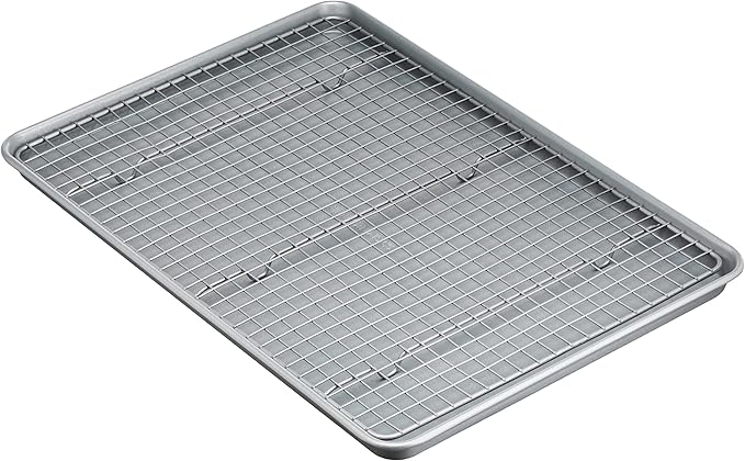 Amazon Basics Ceramic Nonstick Baking Sheet & Cooling Rack Set, PTFE & PFOA Free, Dishwasher Safe, Oven Safe, Half Sheet Size, Gray, 1-Pack