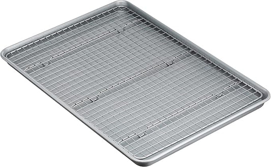 Amazon Basics Ceramic Nonstick Baking Sheet & Cooling Rack Set, PTFE & PFOA Free, Dishwasher Safe, Oven Safe, Half Sheet Size, Gray, 1-Pack