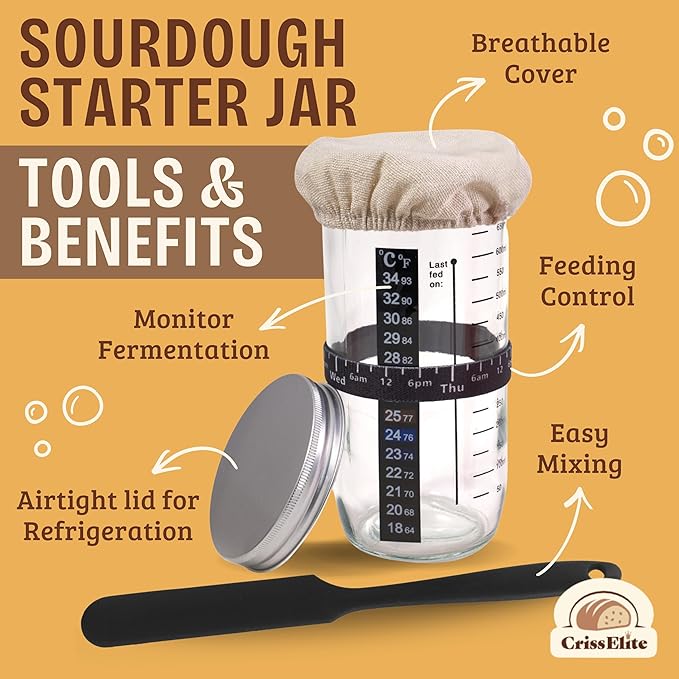 Sourdough Starter Kit for Beginners – Banneton Bread Proofing Basket Round 9” with 24oz Glass Sourdough Starter Jar & Sourdough Bread Baking Supplies