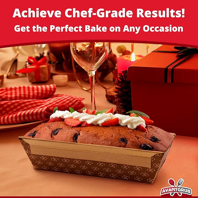 Chef-Grade 1Lb Paper Loaf Pans w/Lids 25 Pk. Elegant Disposable Bakeable Kraft Pan Supplies for Baking Bread, Small Meatloaf, Bundt Cake, Sweets for Holiday Gifts Bake Sales or Fundraiser.