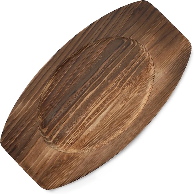 Megachef Cast Iron Mini Oval Pan/Saute Pan with Wood Tray, Cookware, Bakeware, Serveware (1 Piece)