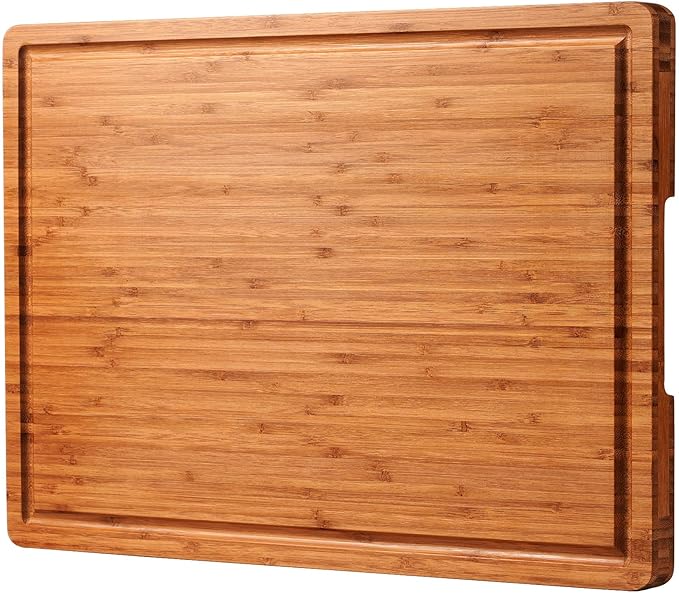 24"x18" Bamboo Cutting Boards, XXL Charcuterie Cheese Platter Serving Tray with Handles and Juice Grooves, Solid Structure, Slim, Durable, Reversible