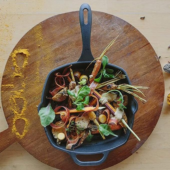Jim Beam , Pre Seasoned Cast Iron Square Skillet with Ridges, 16", Black