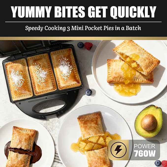 Electric Mini Pocket Pie Maker Machine with Crust Cutter, Pocket Pie Iron Press with Non Stick Surface, Ideal for Hot Chicken Pockets Pizza Pockets Grilled Cheese Sandwiches and More