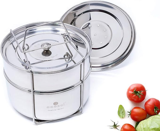 Ecozoi Premium Stackable Steamer Insert Pans Pot in Pot for Smaller Instant Pot 3, 5, 6, & 8 Quart Instant Pot Accessories - 2 Tier