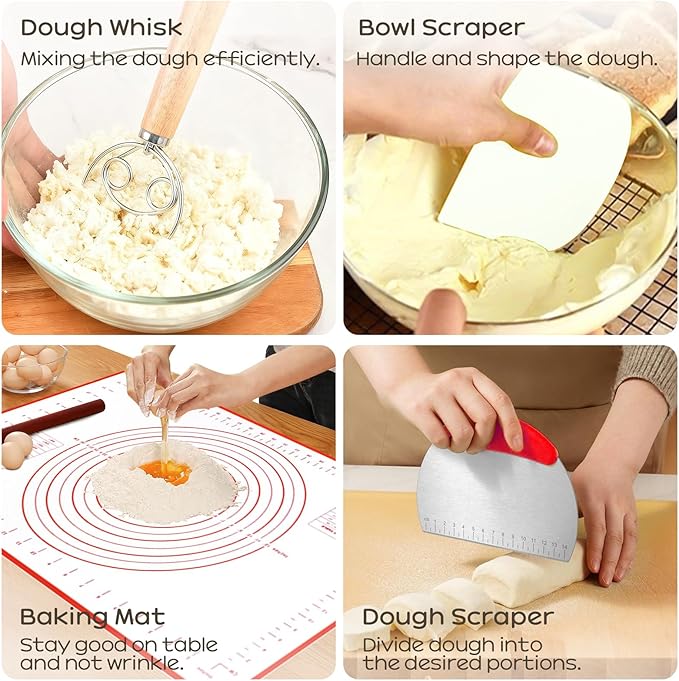 Sourdough Starter Kit, 9" Round & 10" Oval Banneton Bread Proofing Basket, Sourdough Bread Baking Supplies with Sourdough Starter Jar & Bread Slicer, Sour Dough Kit Gifts for People Who Love Baking