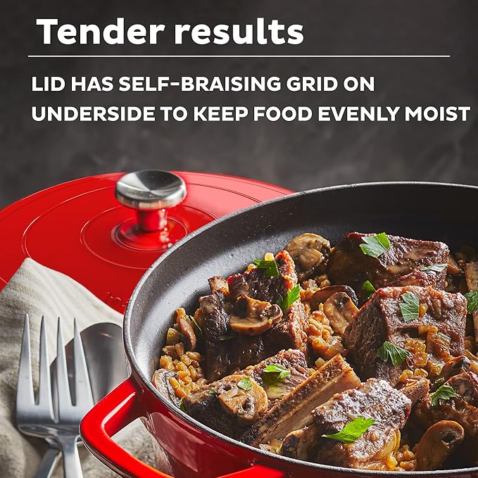 Instant Pot Electric Round Dutch Oven,6-Quart 1500W,From the Makers of Instant Pot,5-in-1: Braise,Slow Cook,Sear/Sauté,Food Warmer,Cooking Pan,Enameled Cast Iron,Included Recipe Book,Red