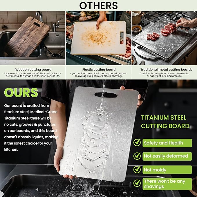 2 PCS Titanium Cutting Board,Cutting Boards For Kitche,Easy to clean, Double-sided food-grade Board For Meats, Fruits And Vegetables (17 * 11)