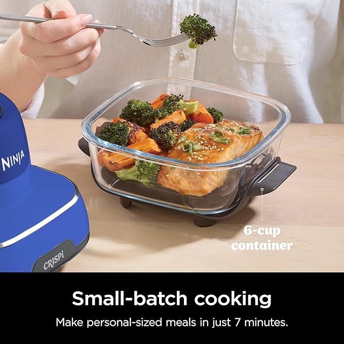 Ninja Crispi 5-in-1 Portable Glass Air Fryer Cooking System, 1500W, 6-Cup, 4-Quart & 2.5-Quart TempWare Containers With Lids, Microwave, Freezer & Dishwasher Safe, Blue, FN103CO (Renewed)