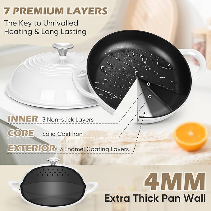 Bread Dutch Oven for Sourdough Baking (5.5 QT), Joyfair Enameled Cast Iron Dutch Oven Pot with Lid, Sourdough Bread Pan with Heavy Duty Dual Handles, Non-Stick & Even Heat, Oven-safe up to 500°F White