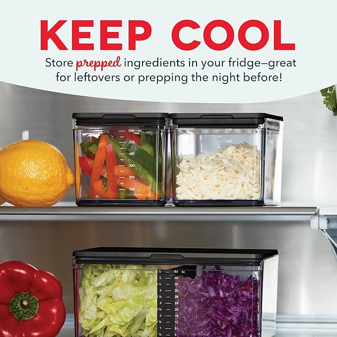 Prepdeck Gen 2 Recipe Prep & Storage Station - 8 Essential Tools + Deluxe Cutting Board, 14 Plastic Containers + Super-Seal Lids, Removable Trash Compartments, Tablet Stand Included - Midnight Black