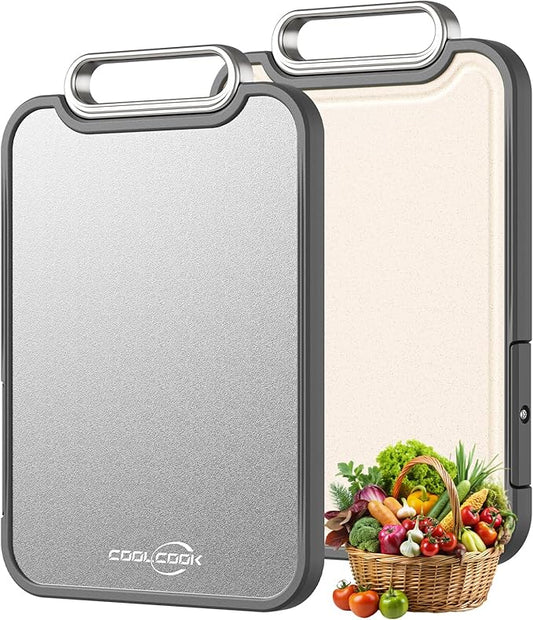 Titanium Cutting Board for Kitchen, 2-in-1 Double Sided Cutting Board, Pure Titanium & PP, Easy to Clean with Juice Groove