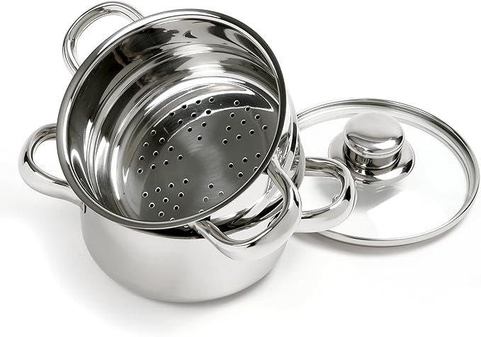 Norpro 1-Quart Stainless Steel Mini Steamer Cooker, 3 Piece Set