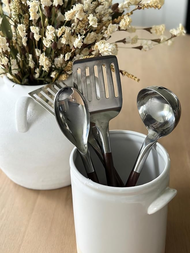 Salt & York 4-Piece Stainless Steel Cooking Utensil Set – Handcrafted Walnut Wood Handles, Mirror-Polished 18/8 Steel – Durable, Heat-Resistant Kitchen Tools & Premium Gift for Home Cooks