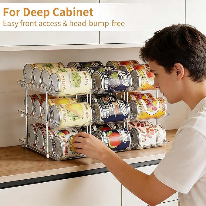 Can Organizer For Pantry 6 Tier*3 Canned Food Goods Organizer For Cabinet Clear Automatic Rolling Can Storage Organizer Pantry Holders Rack