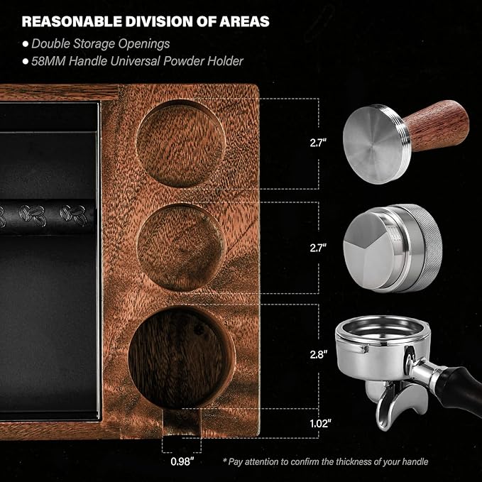 Coffee Knock Box | Fits 58mm Portafilter Holder | Tamping Station & Distributor Stand | Large Wood Espresso Container | Espresso Accessories for Coffee Bar