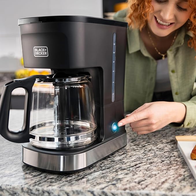 BLACK+DECKER CAFÉCRAFT 12-Cup Coffee Maker, One-Switch Drip Coffeemaker with Vortex Showerhead Technology, Sneak-A-Cup, Keep Warm Function, Stainless Steel