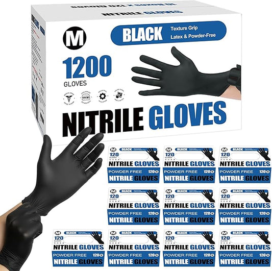 Fixwal Gloves for Cooking Food Prep, Black Disposable Nitrile Gloves, 4 Mil, 1200 Count, Cleaning Service Gloves, Latex Free, Powder Free