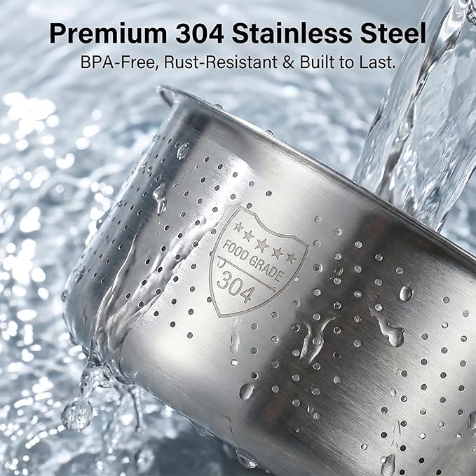 Stainless Steel Steamer Basket for 10-Cup Rice Cooker - Metal Steaming Rack with Handle, Effectively Removes Sugar from Rice for Healthy Diet, Vegetable Steamer Insert