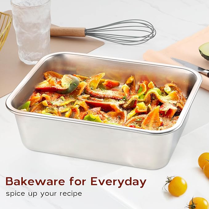 Onader Lasagna Pan, 3 Inch Deep Baking Pans for Oven, Stainless Steel Rectangle Lasagna Cake Baking Dish, 2 Pack - 10⅝ x 8¼ & 12¾ x 10 Inch