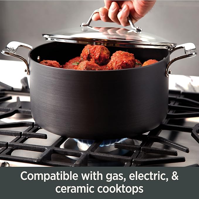 All-Clad Essentials Hard Anodized Nonstick Multi-Pot 7 Quart Oven Broiler Safe 500F Strainer, Pasta Strainer with Handle, Pots and Pans Black