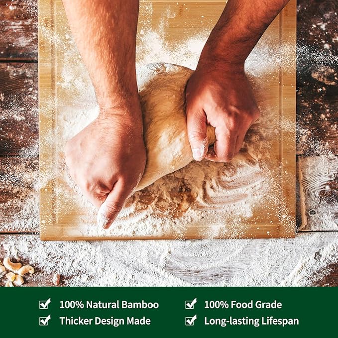 Bamboo Cutting Board - 20 x 20 inch Large Wood Chopping Board for Kitchen, Meat, Vegetables, BBQ, Square Butcher Block with Juice Groove and handle, 0.8"Th