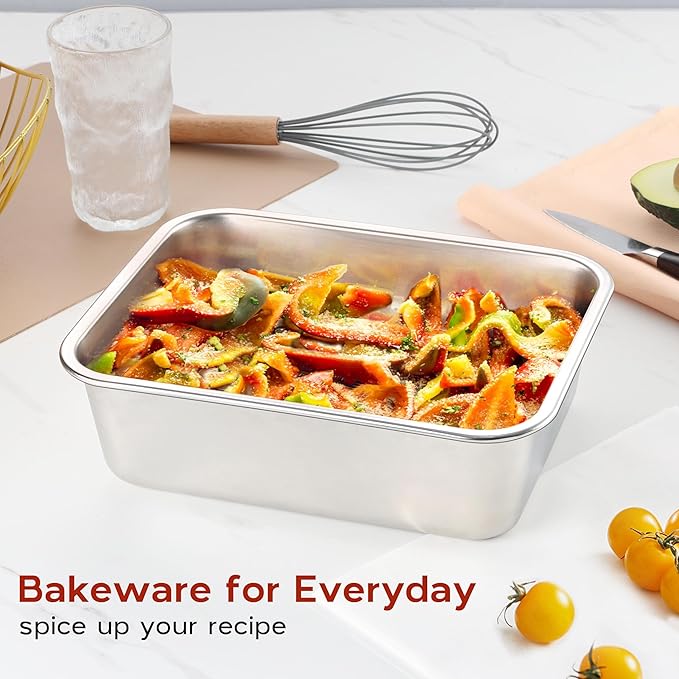 Onader 10⅝ x 8¼ Inch Lasagna Pan Deep Set of 2, Stainless Steel Rectangular Baking Cake Pan, Dishwasher Safe