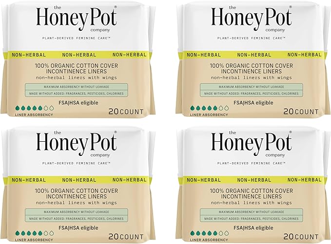 The Honey Pot Company - Incontinence Pads for Women - 80ct - Non-Herbal Panty Liners - Bladder Leak Control - Organic Cotton Cover & Ultra-Absorbent Pulp Core - Feminine Care