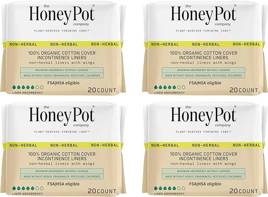 The Honey Pot Company - Incontinence Pads for Women - 80ct - Non-Herbal Panty Liners - Bladder Leak Control - Organic Cotton Cover & Ultra-Absorbent Pulp Core - Feminine Care