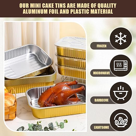 Baderke 20 Set 9x13 Heavy Duty Aluminum Pans with Lids Double Thick Aluminum Foil Baking Pan Food Container for Heating Cooking Meal Prep Storage Freezer and Takeout (Gold)