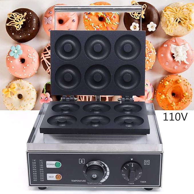 Commercial Waffle Donut Machine, 110V 1550W 6 Holes Double-Sided Non-stick Electric Doughnut Maker, Non-stick Donut MakerTeflon-Coating for Professional Kitchen