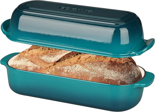 Enameled Cast Iron Loaf Pan with Lid, Bread pan, Dutch Oven Bread pan for Homemade Sourdough Bread Baking, 12.5x5.5 inch, 5qt, Darkcyan