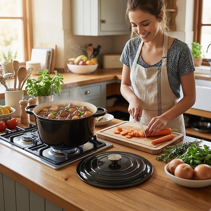 Miereirl 6 Quart Enameled Dutch Oven Pot with Lid, Cast Iron Dutch Oven with Dual Handles for Bread Baking, Cooking, Non-stick Enamel Coated Cookware (Black)
