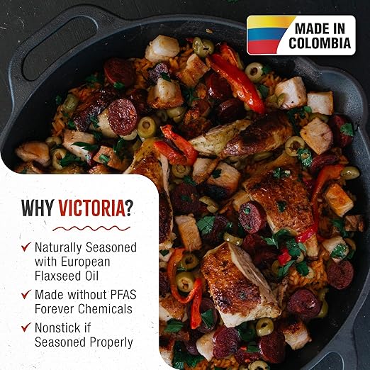 Victoria 13-Inch Cast Iron Skillet, Pre-Seasoned Cast Iron Frying Pan with Long Handle, Made in Colombia
