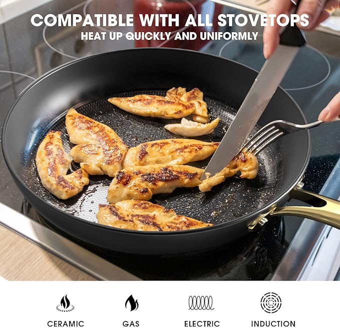 imarku 3 Pcs Non Stick Frying Pans Set, 8+10+12 Inch Nonstick Cast Iron Skillets with Stay Cool Metal Handle, Dishwasher & Oven Safe, Induction Compatible Cooking Pan