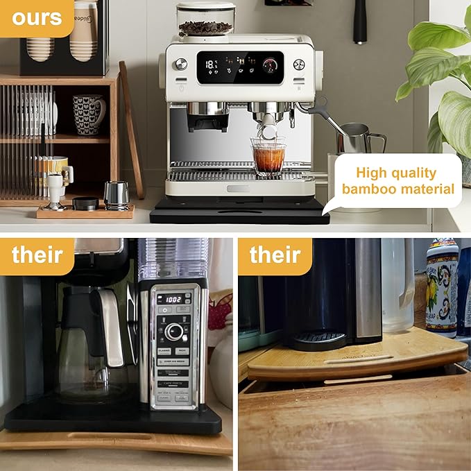 MinBoo Bamboo Appliance Slider,Sliding Tray for Coffee Maker, Kitchen Countertop Appliance Rolling Tray,Slides Easily from Under The Cabinet,Wide -Black- Large (16" Wx13 D)