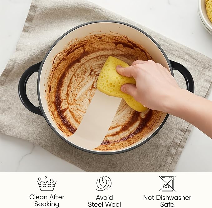6 Quart Dutch Oven Pot with Lid, Non Stick Enameled Cast Iron Dutch Oven for Bread Baking, Heavy-Duty, Oven Safe Ceramic Cookware Up to 500°F for Baking, Braising, Stews, Roasting, Black
