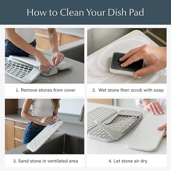 Dorai Home Collapsible Dish Drying Rack and Stone Pad – Foldable Rack with Instant - Dry Stone Mat – Space-Saving Dish Drainer for Kitchen Counter -19.9" x 15.2" (Sandstone)