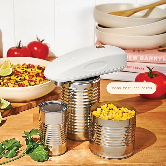 Beautiful by Drew Barrymore Battery Powered Electric Can Opener - Smooth Edge, No Sharp Edges, One-Touch Operation - Kitchen Gadgets, Kitchen Essentials for Seniors, RV Must Haves (White Icing)