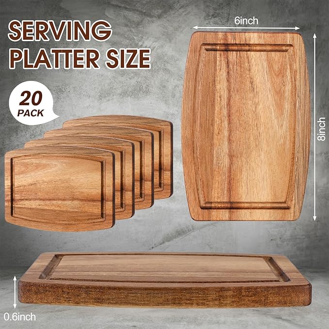 Kigley 20 Pcs Acacia Wood Cutting Boards Bulk for Laser Engraving Wooden Dinner Plates with Groove Chopping Charcuterie Board Carving Tray for Holiday Housewarming Party Gifts (8 x 6 Inch)