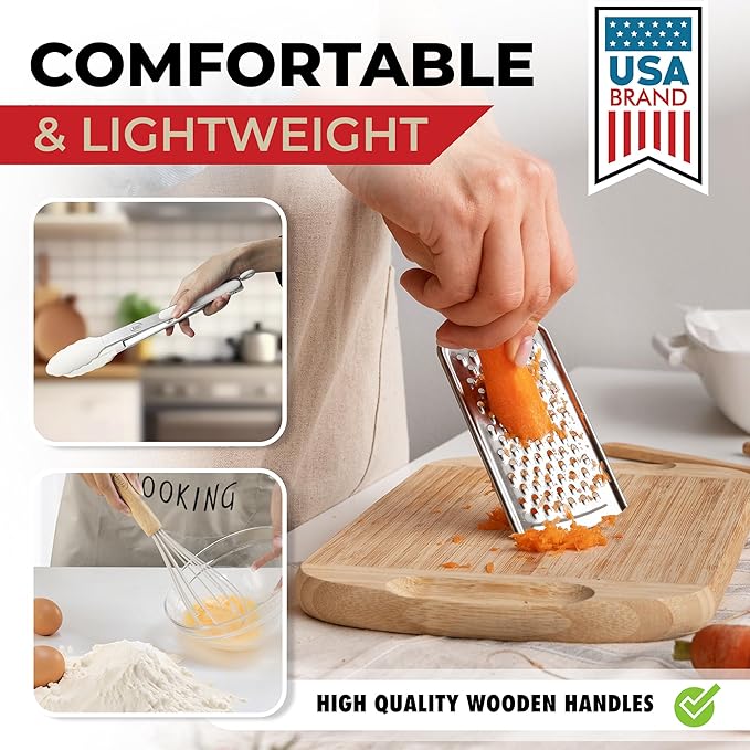 Kaluns 50 PCS Silicone Kitchen Utensils Set Complete Kitchen Set - 800°F Heat Resistant Non-Stick Premium Cooking Utensils W Wooden Handles - Can Opener, Masher, Turner, Silicone Spatula Set
