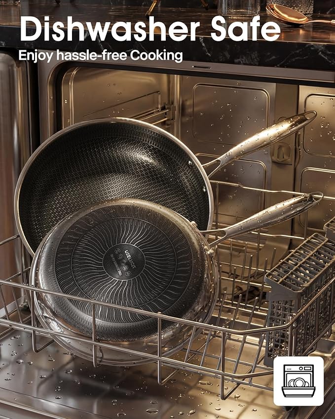 Nonstick Frying Pan with Lid,12-Inch Stainless Steel Skillet with Honeycomb Surface,Dishwasher-Friendly,Oven-Safe,Induction Compatible,PFAS-Free,Non-Toxic,Compatible with All Cooktops.