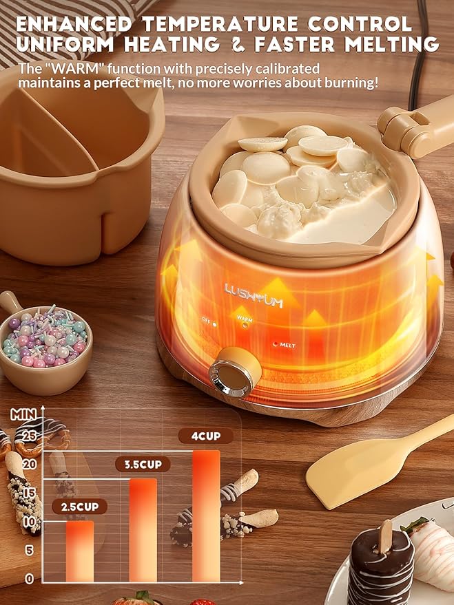 Chocolate Melting Pot Candy Melts Melter with 2 Insert Pots and Spatula, 4 Cups Capacity Warmer Machine, Ideal Dipping Tool Kitchen Supplies for Making Cake Pop Covered Strawberries Fondue