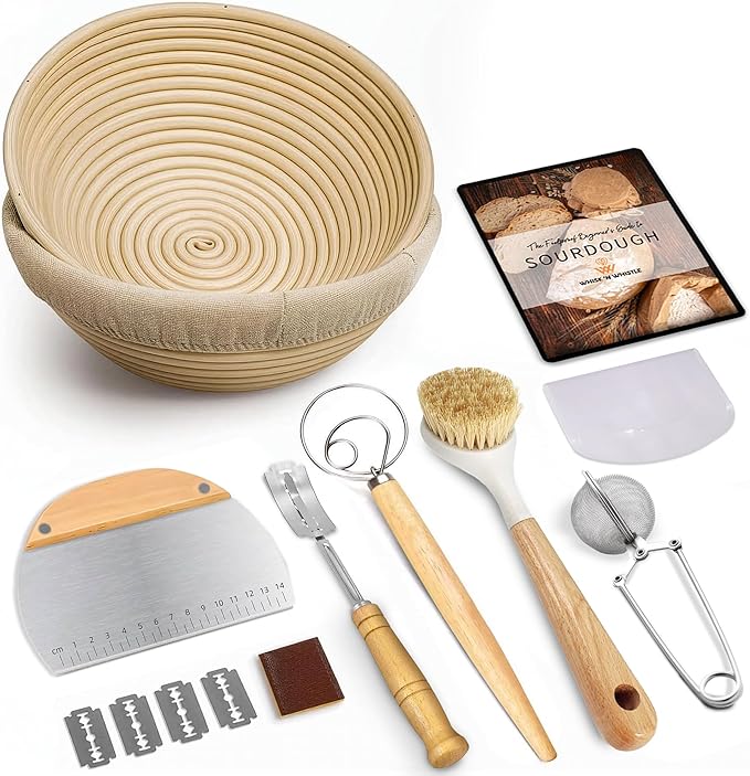 Banneton Bread Proofing Basket - Sourdough Bread Baking Supplies – Sourdough Starter Kit – Sourdough Proofing Basket Gift for Bakers - 2x Round Bread Baskets (9 Inch)